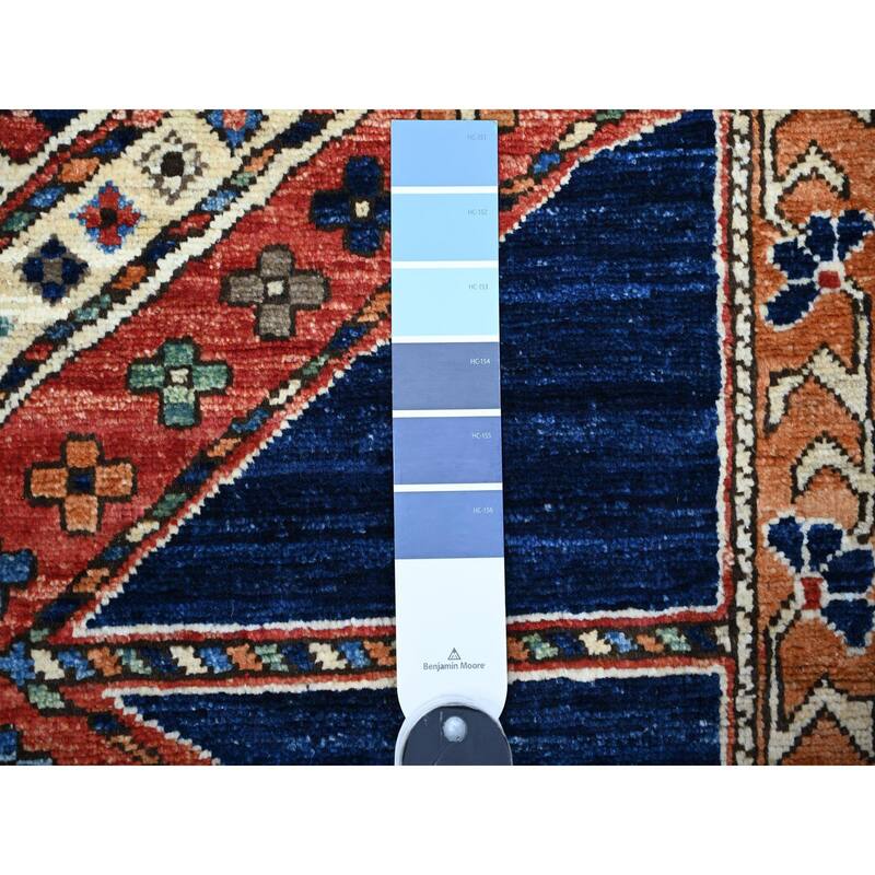 Shahbanu Rugs Oxford Blue Afghan Ersari Geometric Wide Runner with